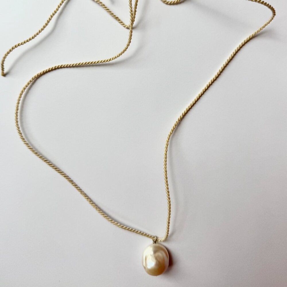 Large Pearl Pendant On Silk Rope